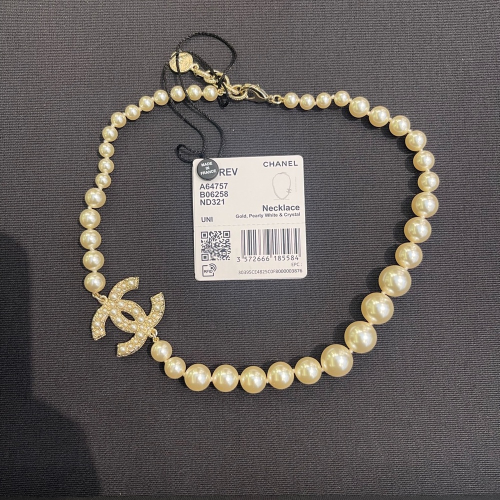 CHANEL 100 Anniversary Pearl Necklace with Signature CC Logo